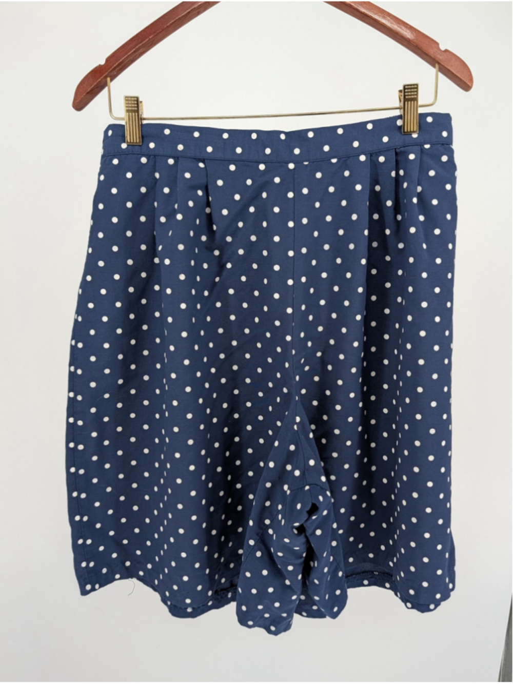 Vintage 90s Navy Polka Dot Split Skirt Culotte Shorts 16 High Waist Made USA